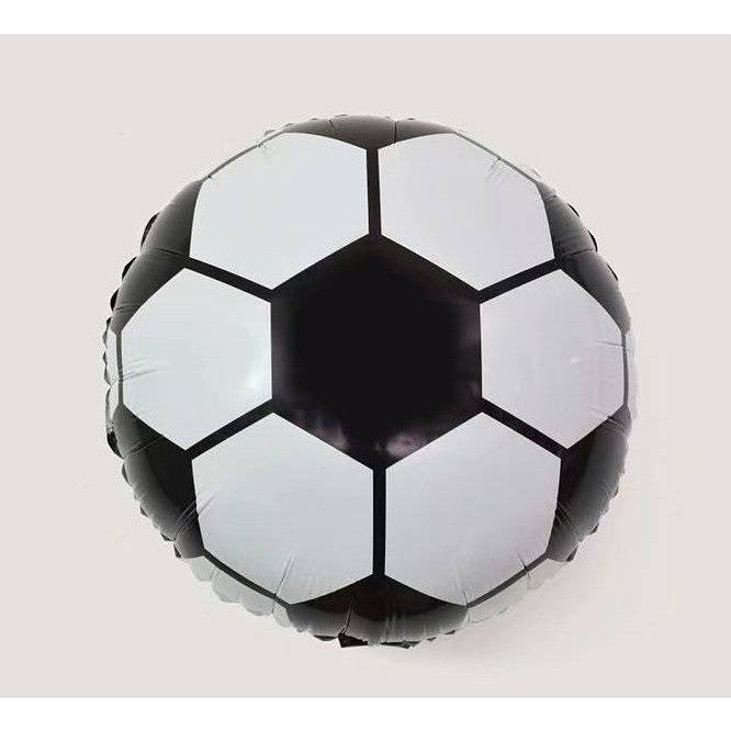 Balon din Folie Metalizata, Klevo, Figurina Cerc, Model Minge de Fotbal, Tematica Sport, 45 cm, Ambalaj Individual, Pai Inclus, Umflare cu Aer sau Heliu, Alb-Negru