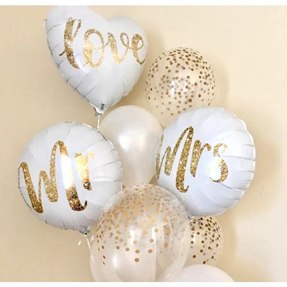 Balon din Folie Metalizata, Klevo, Figurina Cerc, Model MR, Tematica Nunta, 45 cm, Ambalaj Individual, Pai Inclus, Umflare cu Aer sau Heliu, Alb