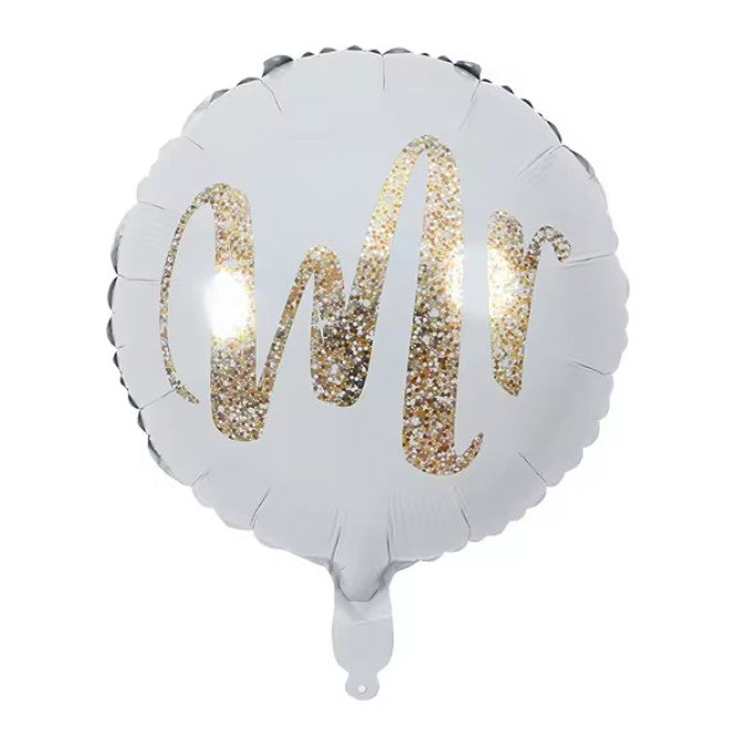 Balon din Folie Metalizata, Klevo, Figurina Cerc, Model MR, Tematica Nunta, 45 cm, Ambalaj Individual, Pai Inclus, Umflare cu Aer sau Heliu, Alb