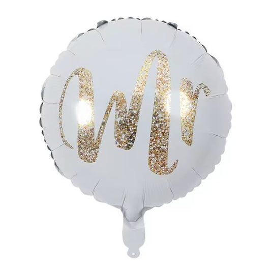 Balon din Folie Metalizata, Klevo, Figurina Cerc, Model MR, Tematica Nunta, 45 cm, Ambalaj Individual, Pai Inclus, Umflare cu Aer sau Heliu, Alb