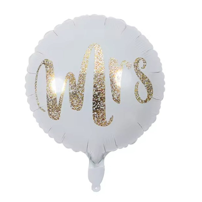 Balon din Folie Metalizata, Klevo, Figurina Cerc, Model MRS, Tematica Nunta, 45 cm, Ambalaj Individual, Pai Inclus, Umflare cu Aer sau Heliu, Alb
