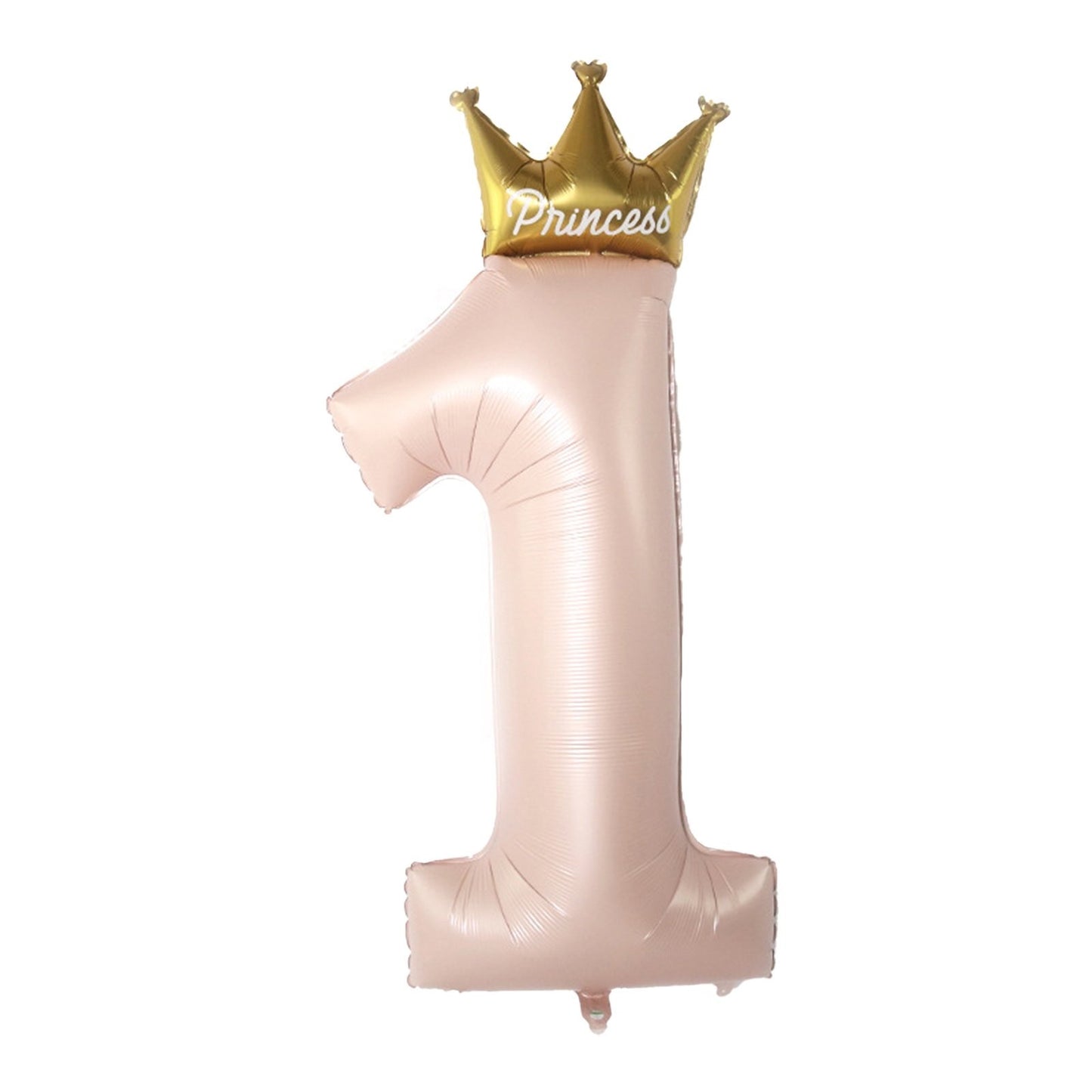 Balon din Folie Metalizata, Klevo, Figurina Cifra 1, Model Coroana Printesa, 91 cm, Ambalaj Individual, Pai inclus, Umflare cu Aer sau Heliu, Roz