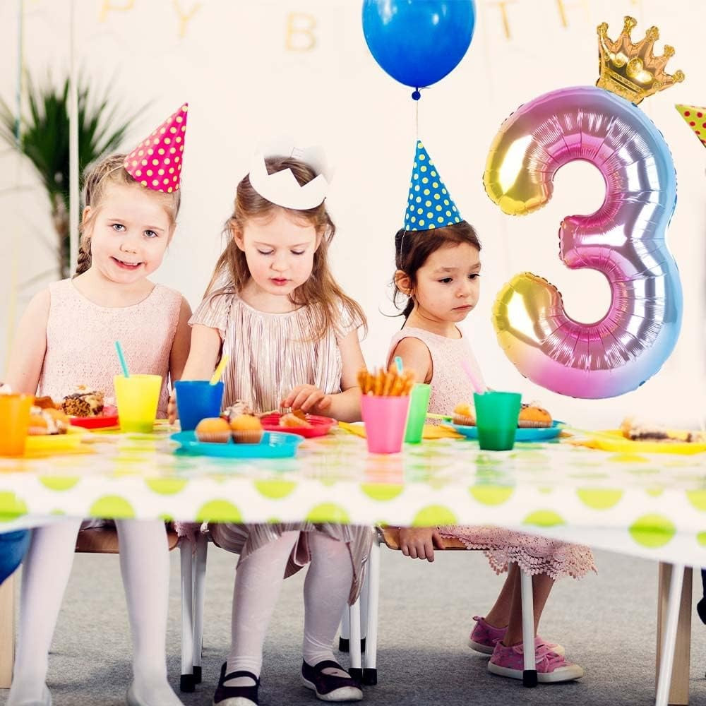 Balon din Folie Metalizata, Klevo, Figurina Cifra Gradient, Tema Aniversare 80 cm, Ambalaj Individual, Pai inclus, Umflare cu Aer sau Heliu, Coronita, Cifra 3