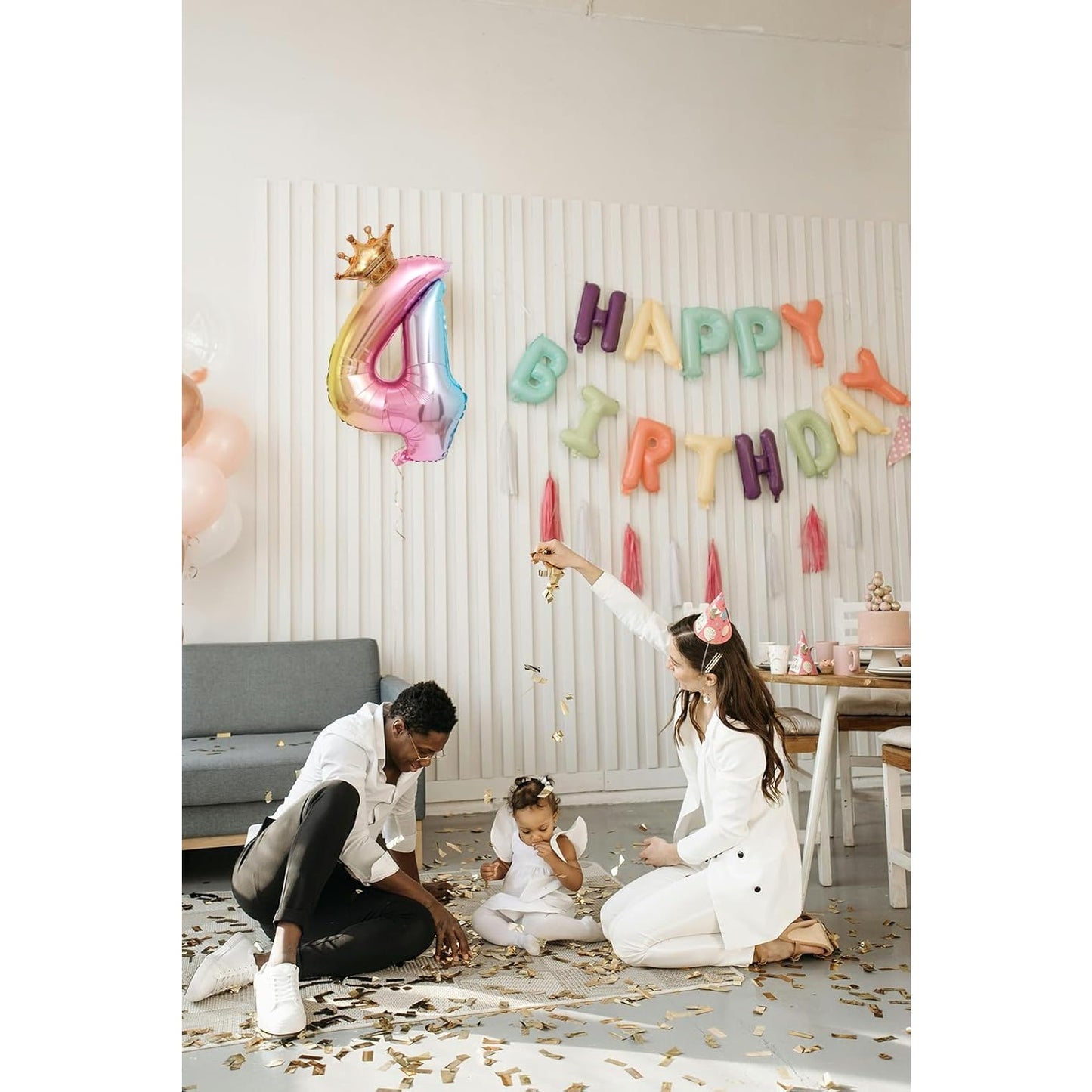 Balon din Folie Metalizata, Klevo, Figurina Cifra Gradient, Tema Aniversare 80 cm, Ambalaj Individual, Pai inclus, Umflare cu Aer sau Heliu, Coronita, Cifra 4