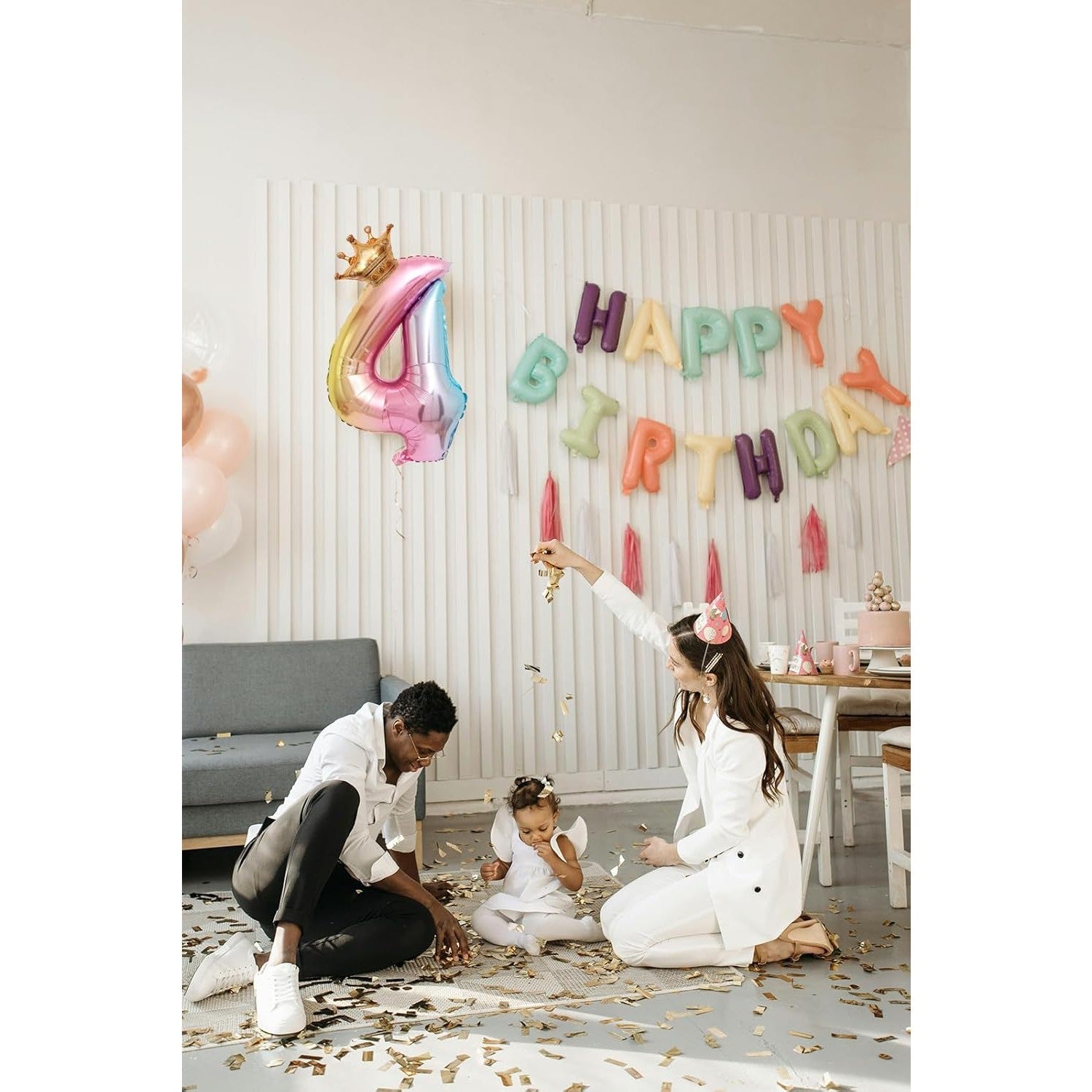 Balon din Folie Metalizata, Klevo, Figurina Cifra Gradient, Tema Aniversare 80 cm, Ambalaj Individual, Pai inclus, Umflare cu Aer sau Heliu, Coronita, Cifra 4