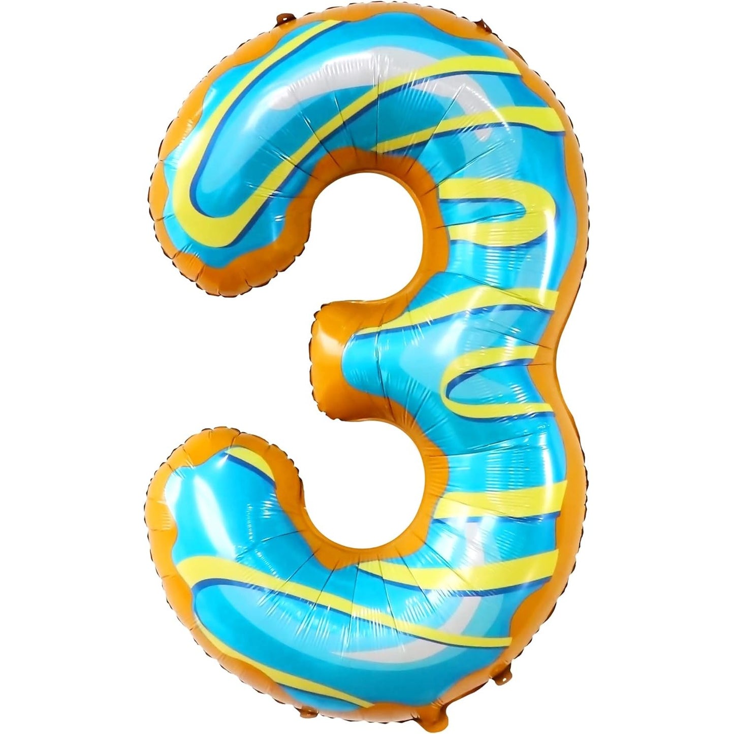 Balon din Folie Metalizata Klevo, Figurina Cifra, Imprimeu Gogosi, Tema Aniversare 100 cm, Ambalaj Individual, Pai inclus, Umflare cu Aer sau Heliu, Multicolor, Cifra 3