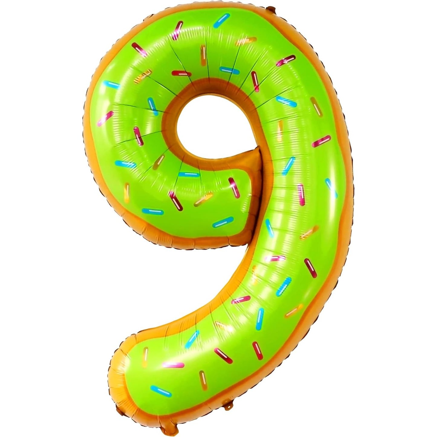 Balon din Folie Metalizata Klevo, Figurina Cifra, Imprimeu Gogosi, Tema Aniversare 100 cm, Ambalaj Individual, Pai inclus, Umflare cu Aer sau Heliu, Multicolor, Cifra 9