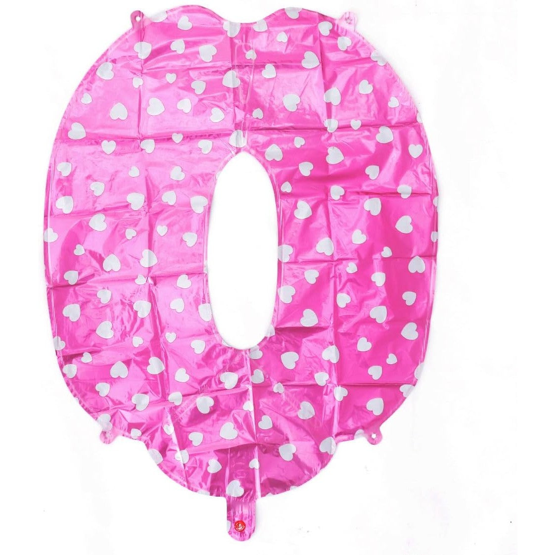 Balon din Folie Metalizata Klevo, Figurina Cifra, Imprimeu Inimi, Tema Aniversare 80 cm, Ambalaj Individual, Pai inclus, Umflare cu Aer sau Heliu, Roz, Cifra 0