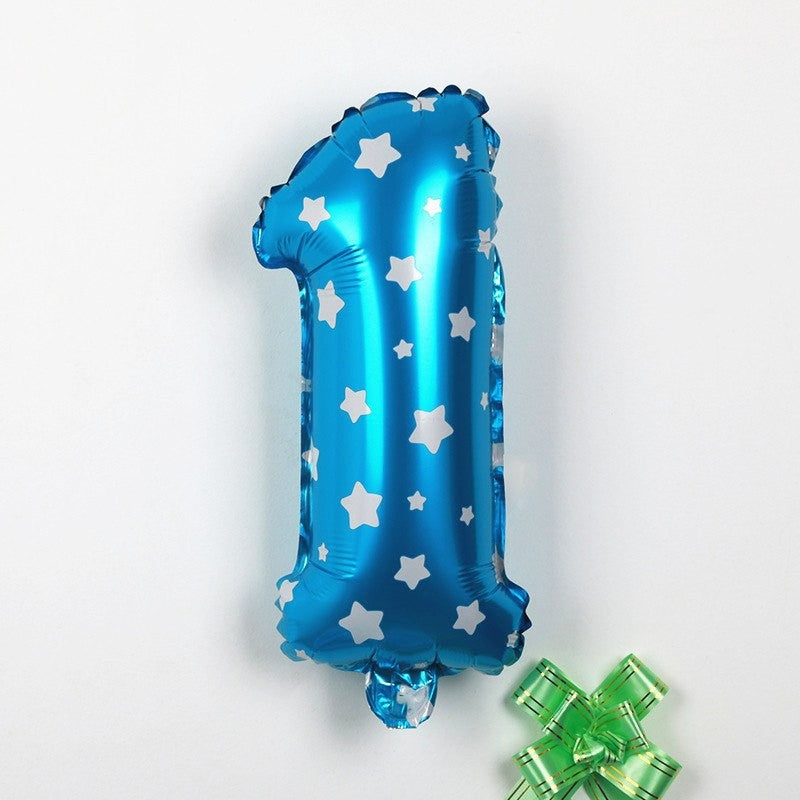 Balon din Folie Metalizata Klevo, Figurina Cifra, Imprimeu Stele, Tema Aniversare 80 cm, Ambalaj Individual, Pai inclus, Umflare cu Aer sau Heliu, Albastru, Cifra 1