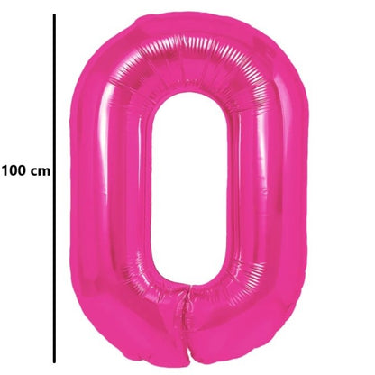 Balon din Folie Metalizata, Klevo, Figurina Cifra, Model 0, Tema Aniversare 100 cm, Ambalaj Individual, Pai Inclus, Umflare cu Aer sau Heliu, Roz