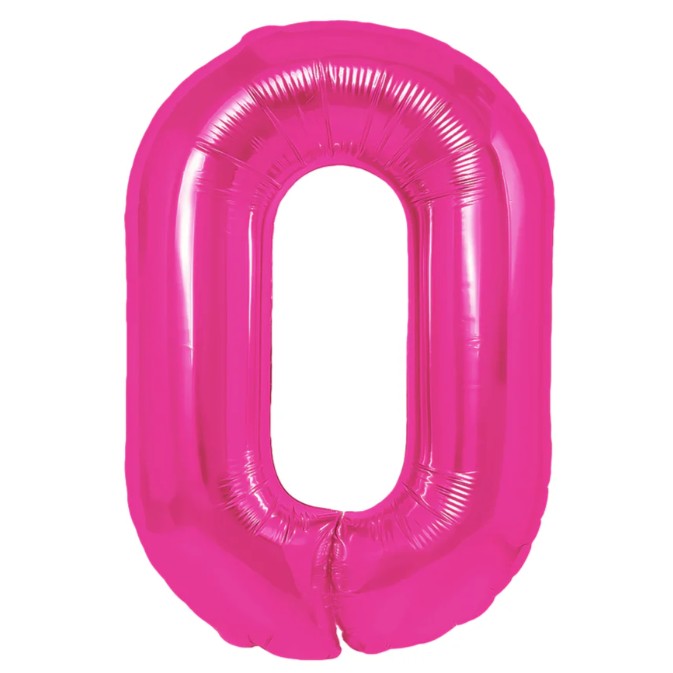 Balon din Folie Metalizata, Klevo, Figurina Cifra, Model 0, Tema Aniversare 100 cm, Ambalaj Individual, Pai Inclus, Umflare cu Aer sau Heliu, Roz