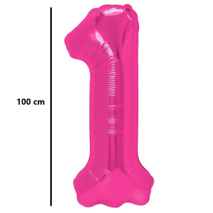 Balon din Folie Metalizata, Klevo, Figurina Cifra, Model 1, Tema Aniversare 100 cm, Ambalaj Individual, Pai Inclus, Umflare cu Aer sau Heliu, Roz