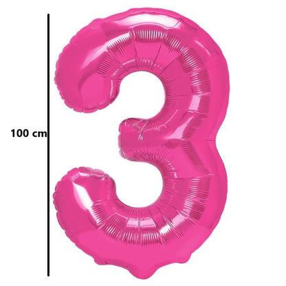 Balon din Folie Metalizata, Klevo, Figurina Cifra, Model 3, Tema Aniversare 100 cm, Ambalaj Individual, Pai Inclus, Umflare cu Aer sau Heliu, Roz