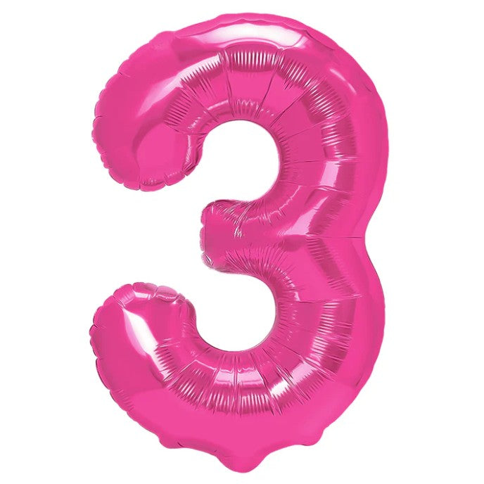 Balon din Folie Metalizata, Klevo, Figurina Cifra, Model 3, Tema Aniversare 100 cm, Ambalaj Individual, Pai Inclus, Umflare cu Aer sau Heliu, Roz