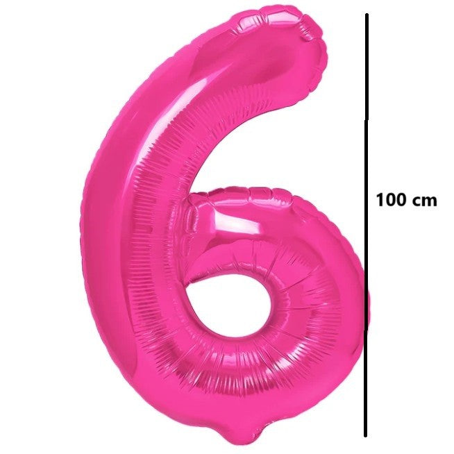 Balon din Folie Metalizata, Klevo, Figurina Cifra, Model 6, Tema Aniversare 100 cm, Ambalaj Individual, Pai Inclus, Umflare cu Aer sau Heliu, Roz