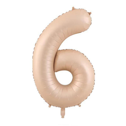 Balon din Folie Metalizata, Klevo, Figurina Cifra, Model 6, Tema Aniversare 100 cm, Ambalaj Individual, Pai Inclus, Umflare cu Aer sau Heliu, Crem