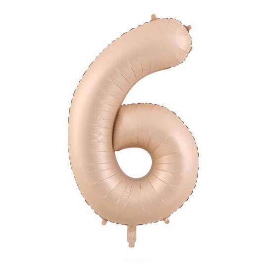 Balon din Folie Metalizata, Klevo, Figurina Cifra, Model 6, Tema Aniversare 100 cm, Ambalaj Individual, Pai Inclus, Umflare cu Aer sau Heliu, Crem