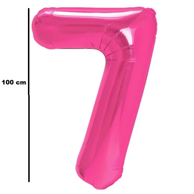 Balon din Folie Metalizata, Klevo, Figurina Cifra, Model 7, Tema Aniversare 100 cm, Ambalaj Individual, Pai Inclus, Umflare cu Aer sau Heliu, Roz