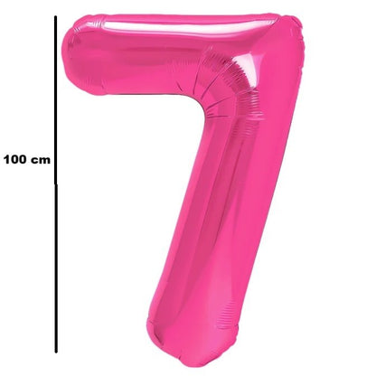 Balon din Folie Metalizata, Klevo, Figurina Cifra, Model 7, Tema Aniversare 100 cm, Ambalaj Individual, Pai Inclus, Umflare cu Aer sau Heliu, Roz
