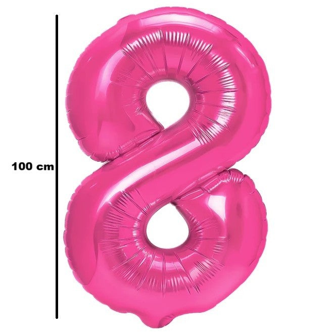 Balon din Folie Metalizata, Klevo, Figurina Cifra, Model 8, Tema Aniversare 100 cm, Ambalaj Individual, Pai Inclus, Umflare cu Aer sau Heliu, Roz