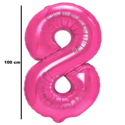 Balon din Folie Metalizata, Klevo, Figurina Cifra, Model 8, Tema Aniversare 100 cm, Ambalaj Individual, Pai Inclus, Umflare cu Aer sau Heliu, Roz