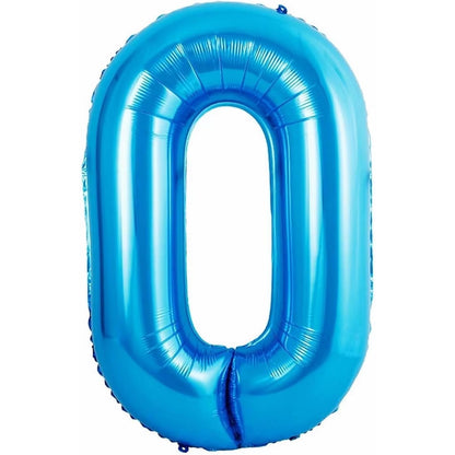 Balon din Folie Metalizata Klevo, Figurina Cifra si Coroana, Tema Aniversare 100 cm, Ambalaj Individual, Pai inclus, Umflare cu Aer sau Heliu, Albastru, Cifra 0