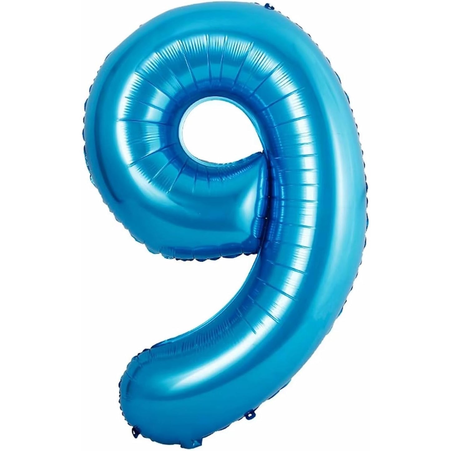Balon din Folie Metalizata Klevo, Figurina Cifra si Coroana, Tema Aniversare 100 cm, Ambalaj Individual, Pai inclus, Umflare cu Aer sau Heliu, Albastru, Cifra 9