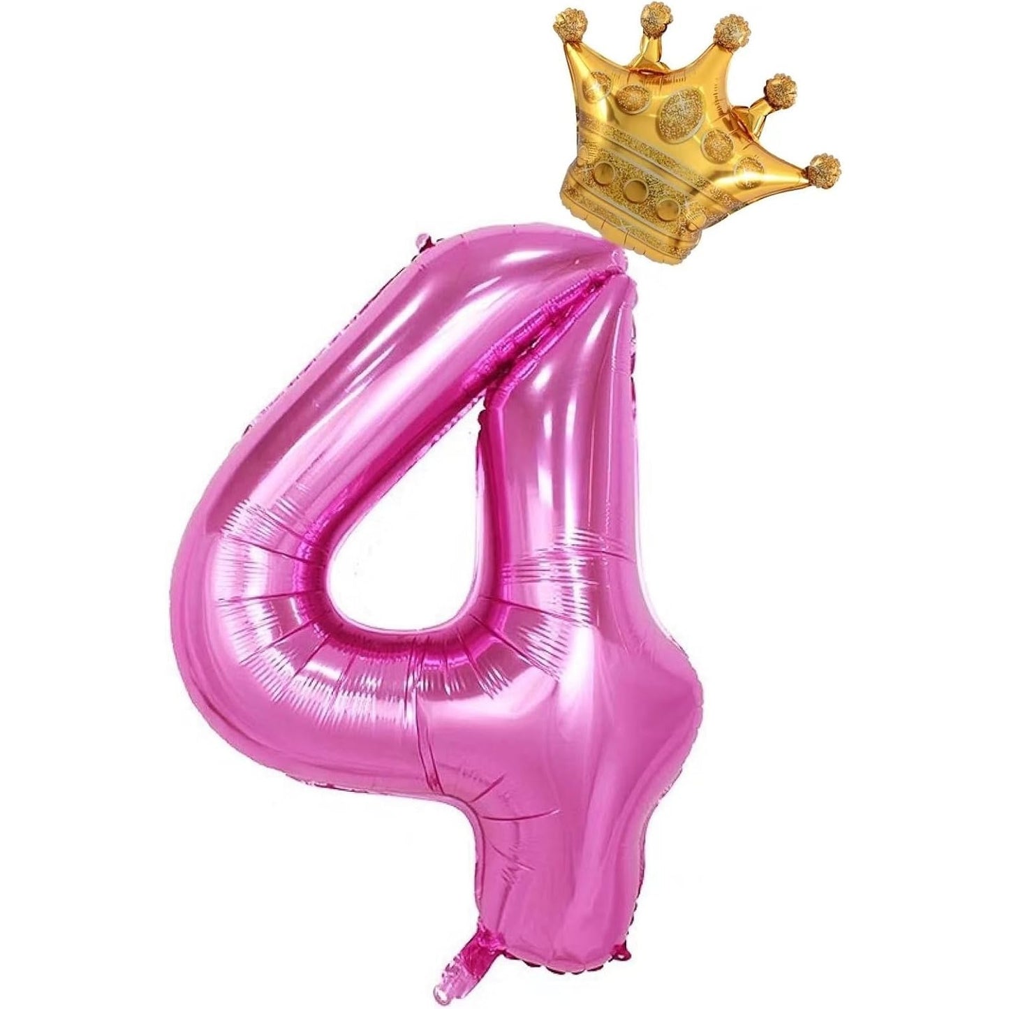 Balon din Folie Metalizata Klevo, Figurina Cifra si Coroana, Tema Aniversare 100 cm, Ambalaj Individual, Pai inclus, Umflare cu Aer sau Heliu, Roz, Cifra 4
