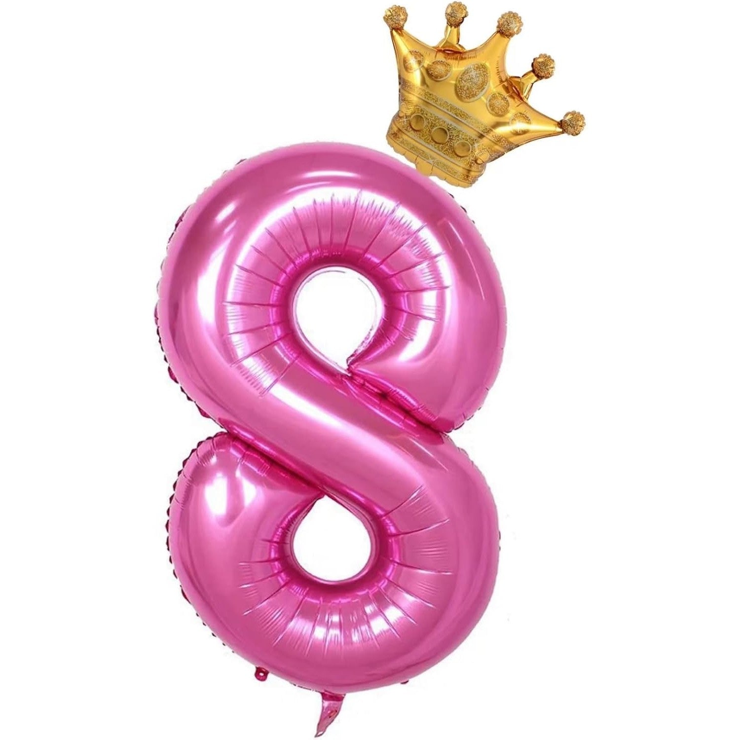 Balon din Folie Metalizata Klevo, Figurina Cifra si Coroana, Tema Aniversare 100 cm, Ambalaj Individual, Pai inclus, Umflare cu Aer sau Heliu, Roz, Cifra 8