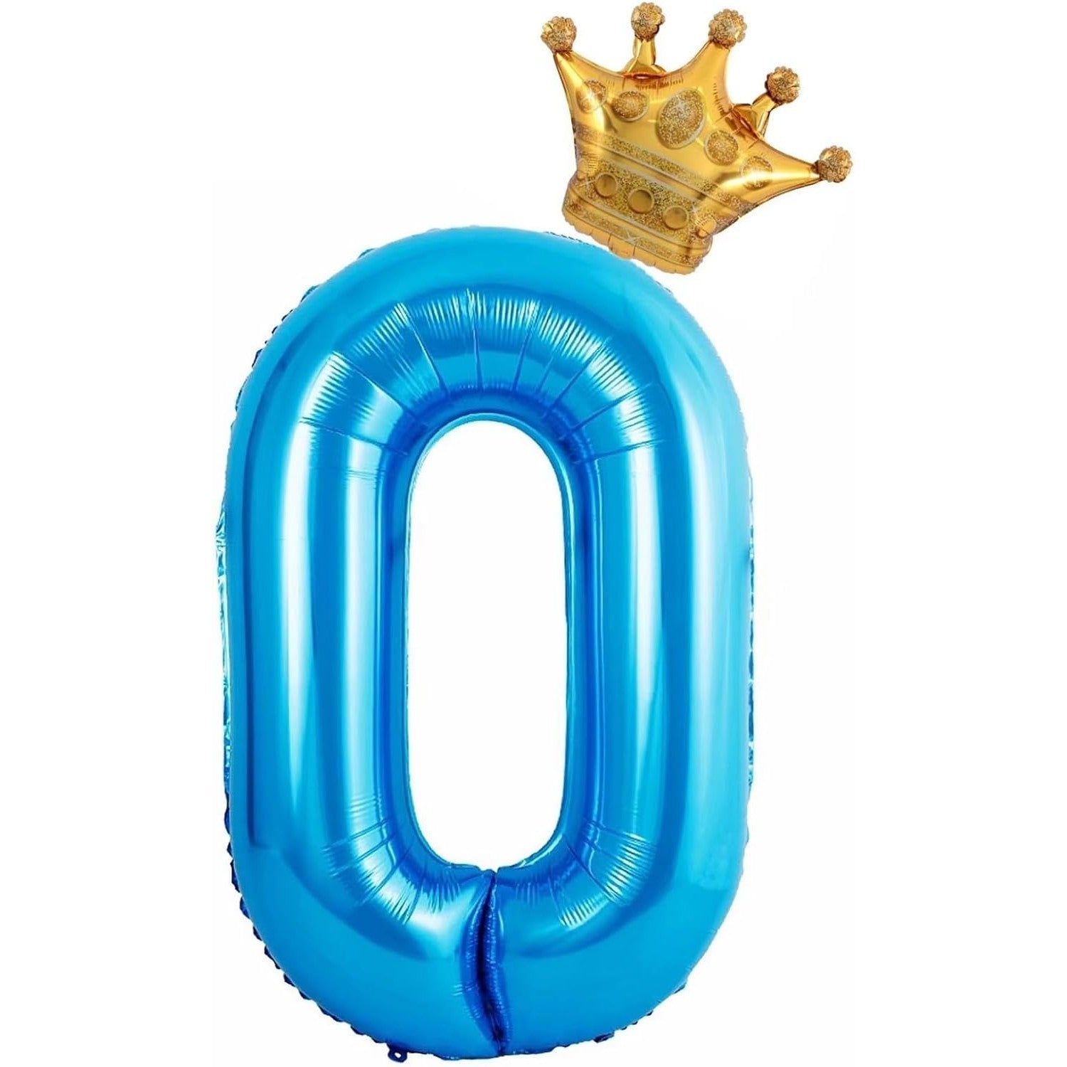 Balon din Folie Metalizata Klevo, Figurina Cifra si Coroana, Tema Aniversare 100 cm, Ambalaj Individual, Pai inclus, Umflare cu Aer sau Heliu, Albastru, Cifra 0