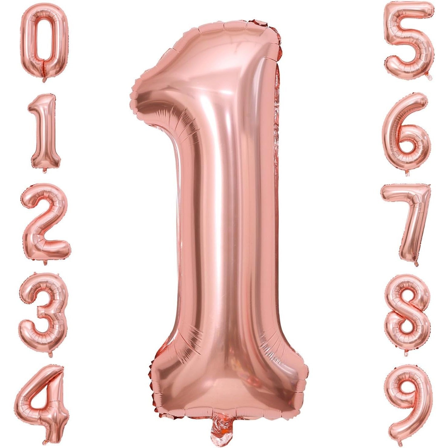 Balon din Folie Metalizata Klevo, Figurina Cifra, Tema Aniversare 100 cm, Ambalaj Individual, Pai inclus, Umflare cu Aer sau Heliu, Coral, Rose, Cifra 1