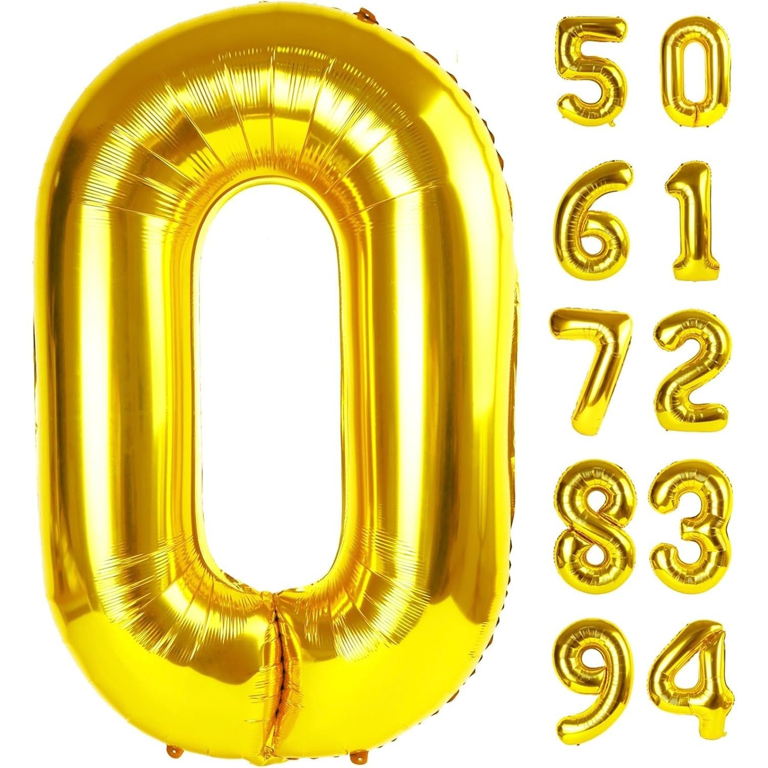 Balon din Folie Metalizata Klevo, Figurina Cifra, Tema Aniversare 100 cm, Ambalaj Individual, Pai inclus, Umflare cu Aer sau Heliu, Auriu, Cifra 0