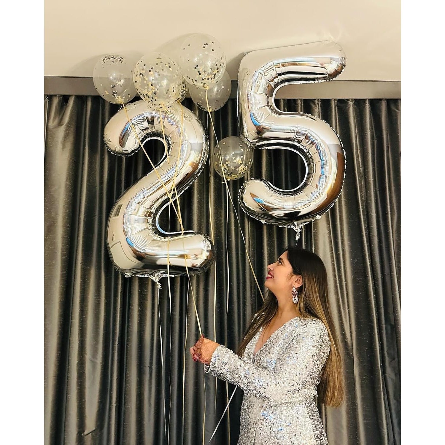 Balon din Folie Metalizata, Klevo, Figurina Cifra, Tema Aniversare 100 cm, Ambalaj Individual, Pai inclus, Umflare cu Aer sau Heliu, Argintiu, Cifra 2