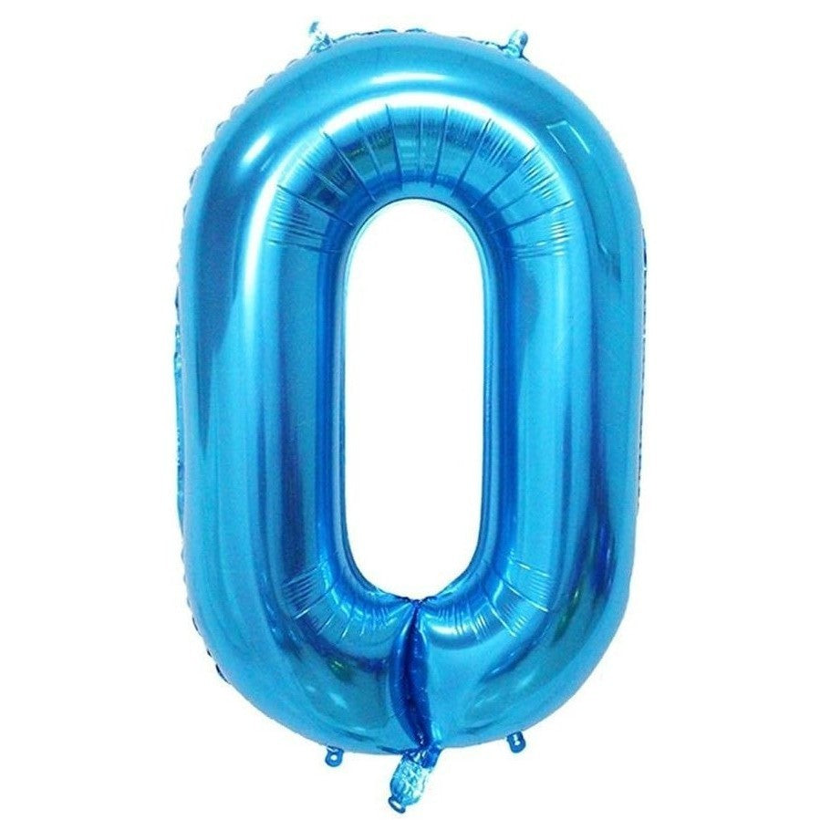 Balon din Folie Metalizata, Klevo, Figurina Cifra, Tema Aniversare 100 cm, Ambalaj Individual, Pai inclus, Umflare cu Aer sau Heliu, Albastru, Cifra 0