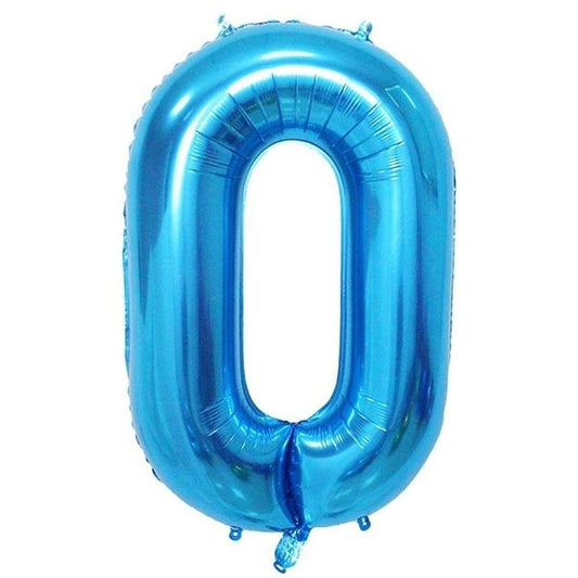 Balon din Folie Metalizata, Klevo, Figurina Cifra, Tema Aniversare 100 cm, Ambalaj Individual, Pai inclus, Umflare cu Aer sau Heliu, Albastru, Cifra 0