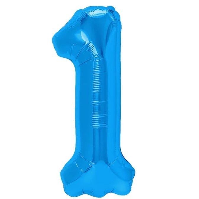 Balon din Folie Metalizata, Klevo, Figurina Cifra, Tema Aniversare 100 cm, Ambalaj Individual, Pai inclus, Umflare cu Aer sau Heliu, Albastru, Cifra 1