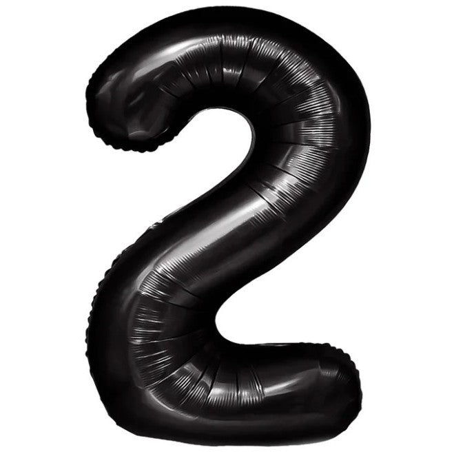 Balon din Folie Metalizata, Klevo, Figurina Cifra, Tema Aniversare 100 cm, Ambalaj Individual, Pai inclus, Umflare cu Aer sau Heliu, Negru, Cifra 2