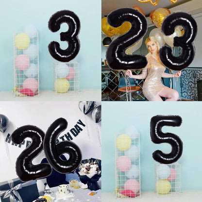 Balon din Folie Metalizata Klevo, Figurina Cifra, Tema Aniversare 40 cm, Ambalaj Individual, Pai inclus, Umflare cu Aer sau Heliu, Negru, Cifra 5