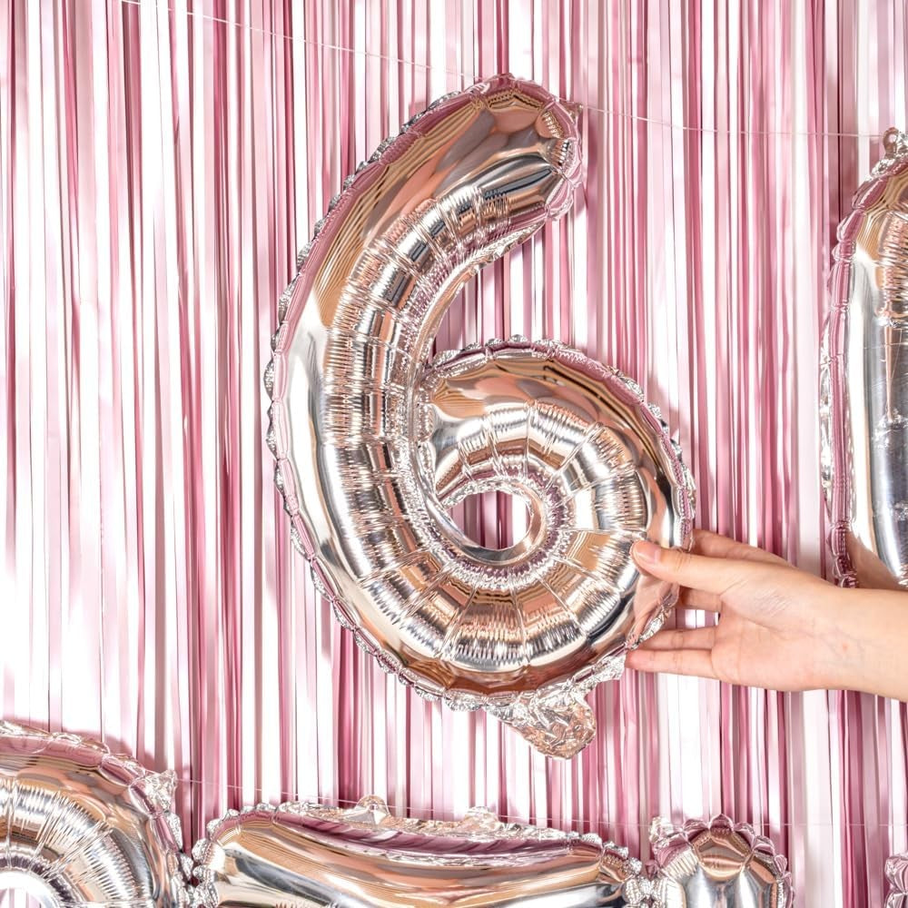 Balon din Folie Metalizata Klevo, Figurina Cifra, Tema Aniversare 40 cm, Ambalaj Individual, Pai inclus, Umflare cu Aer sau Heliu, Argintiu, Cifra 6
