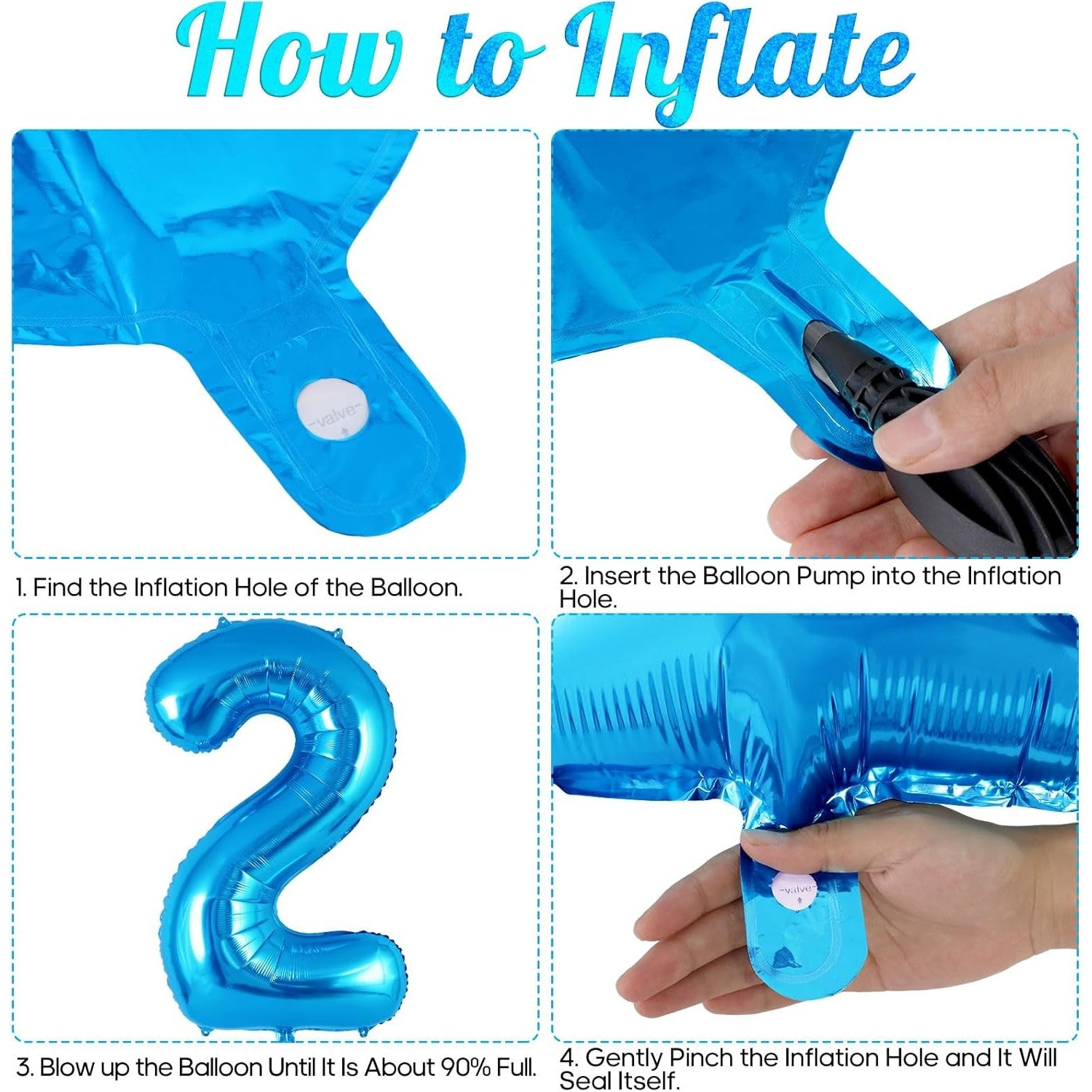 Balon din Folie Metalizata Klevo, Figurina Cifra, Tema Aniversare 40 cm, Ambalaj Individual, Pai inclus, Umflare cu Aer sau Heliu, Albastru, Cifra 2