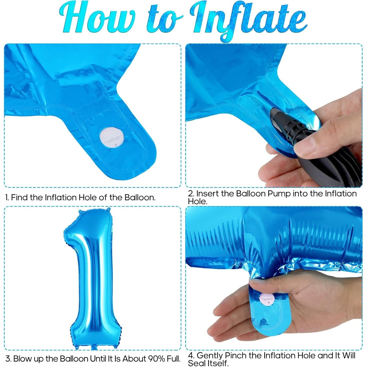 Balon din Folie Metalizata Klevo, Figurina Cifra, Tema Aniversare 40 cm, Ambalaj Individual, Pai inclus, Umflare cu Aer sau Heliu, Albastru, Cifra 1