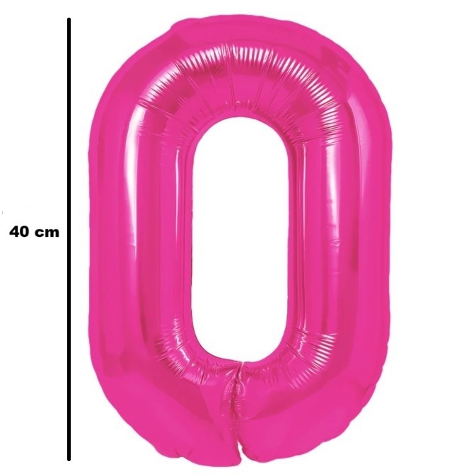 Balon din Folie Metalizata Klevo, Figurina Cifra, Tema Aniversare 40 cm, Ambalaj Individual, Pai inclus, Umflare cu Aer sau Heliu, Roz, Cifra 0