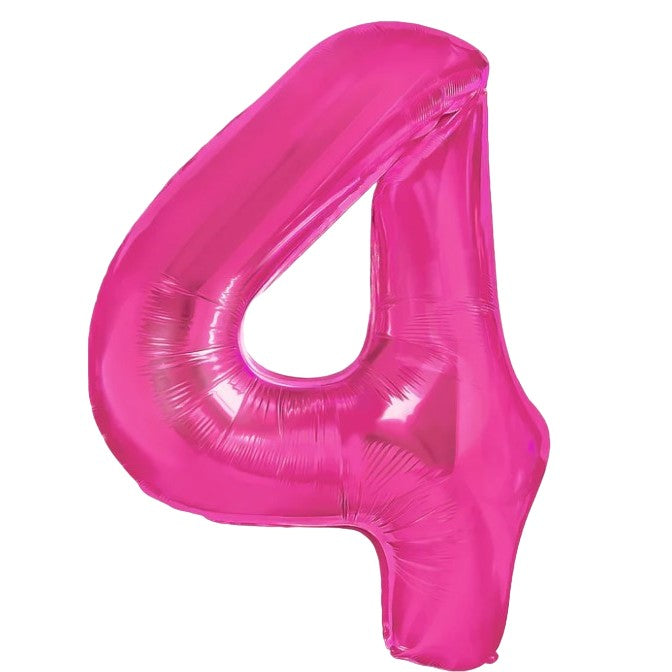 Balon din Folie Metalizata Klevo, Figurina Cifra, Tema Aniversare 40 cm, Ambalaj Individual, Pai inclus, Umflare cu Aer sau Heliu, Roz, Cifra 4