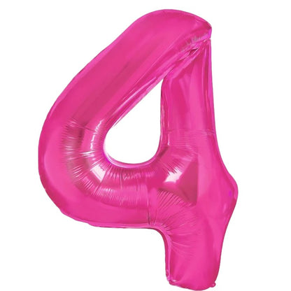 Balon din Folie Metalizata Klevo, Figurina Cifra, Tema Aniversare 40 cm, Ambalaj Individual, Pai inclus, Umflare cu Aer sau Heliu, Roz, Cifra 4