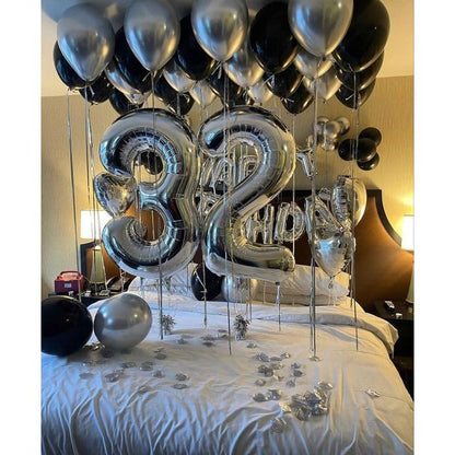Balon din Folie Metalizata Klevo, Figurina Cifra, Tema Aniversare 40 cm, Ambalaj Individual, Pai inclus, Umflare cu Aer sau Heliu, Argintiu, Cifra 3