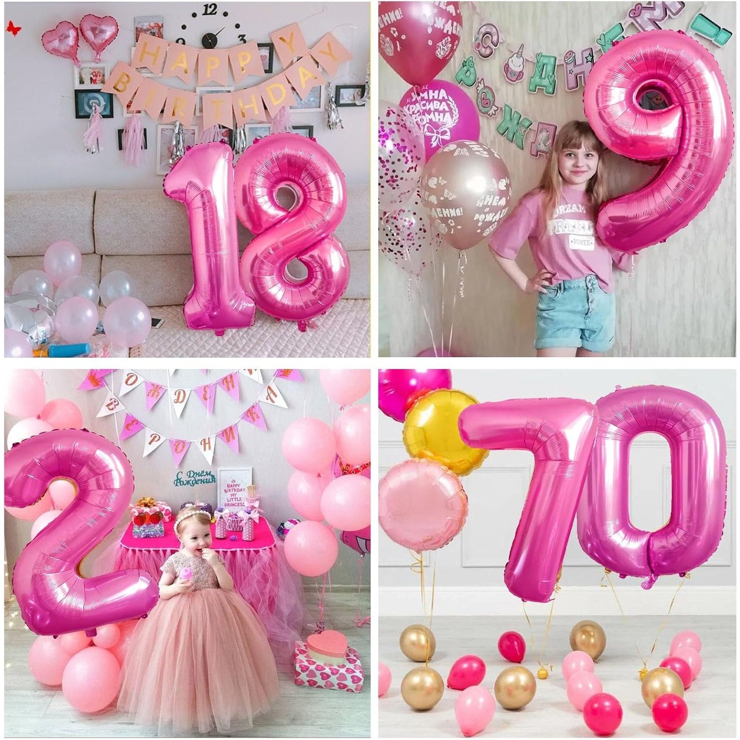 Balon din Folie Metalizata Klevo, Figurina Cifra, Tema Aniversare 80 cm, Ambalaj Individual, Pai inclus, Umflare cu Aer sau Heliu, Roz, Cifra 1