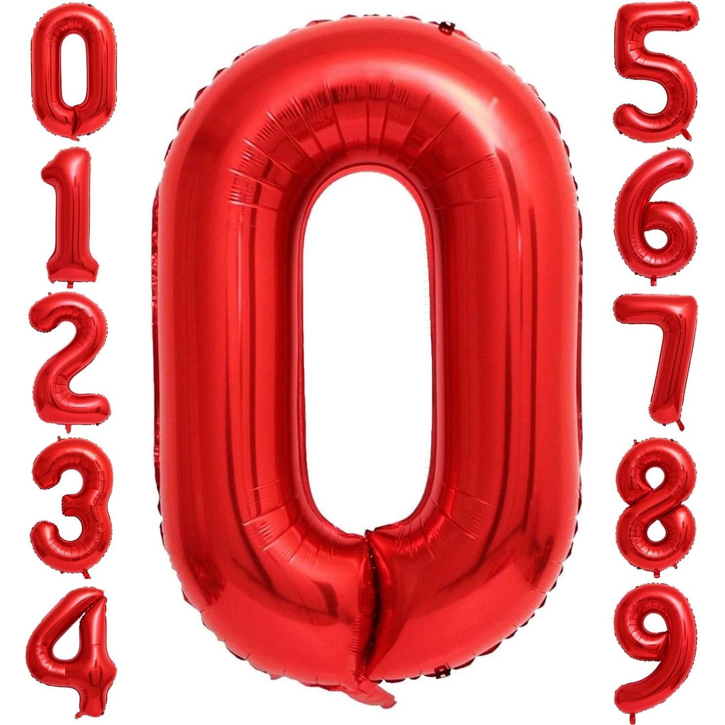 Balon din Folie Metalizata Klevo, Figurina Cifra, Tema Aniversare 80 cm, Ambalaj Individual, Pai inclus, Umflare cu Aer sau Heliu, Rosu, Cifra 0