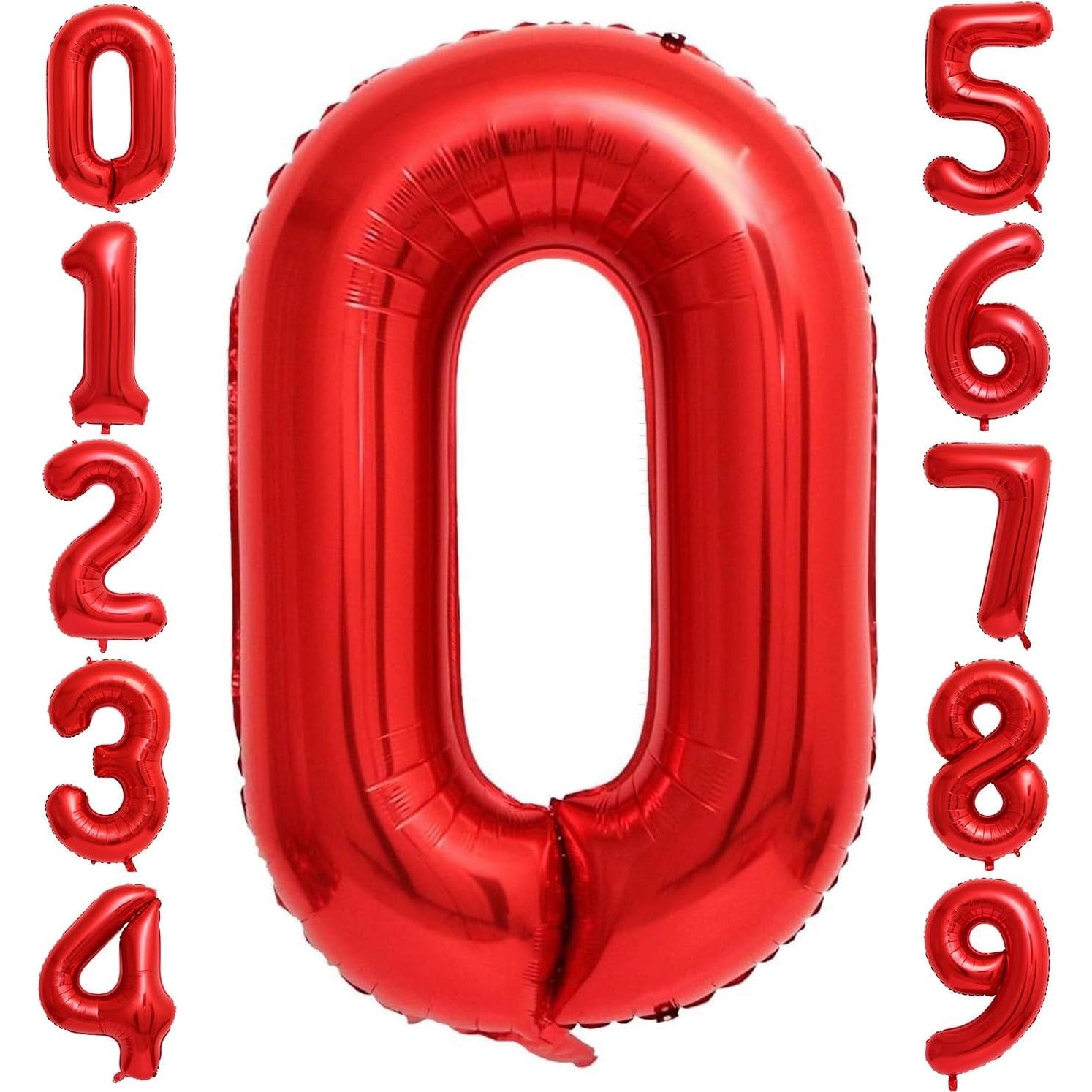 Balon din Folie Metalizata Klevo, Figurina Cifra, Tema Aniversare 80 cm, Ambalaj Individual, Pai inclus, Umflare cu Aer sau Heliu, Rosu, Cifra 0