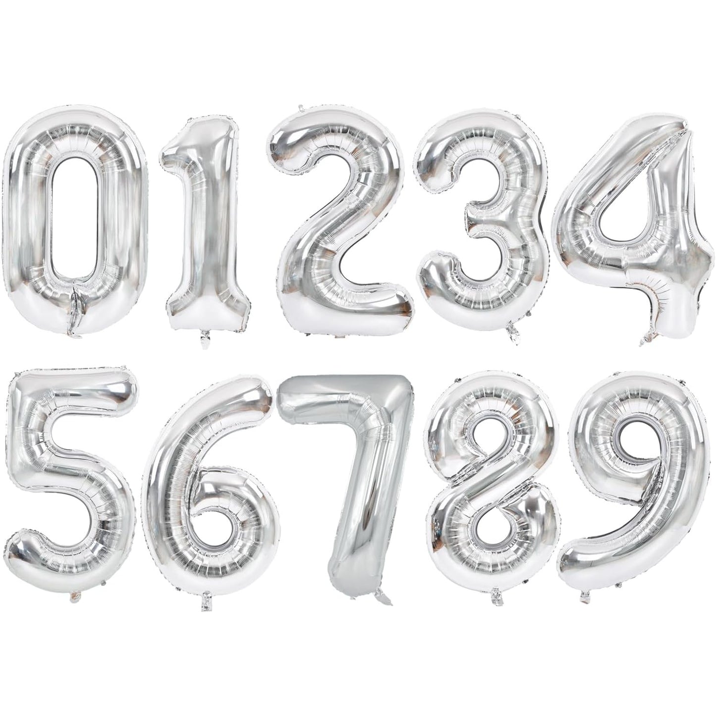 Balon din Folie Metalizata, Klevo, Figurina Cifra, Tema Aniversare 40 cm, Ambalaj Individual, Pai inclus, Umflare cu Aer sau Heliu, Argintiu, Cifra 0