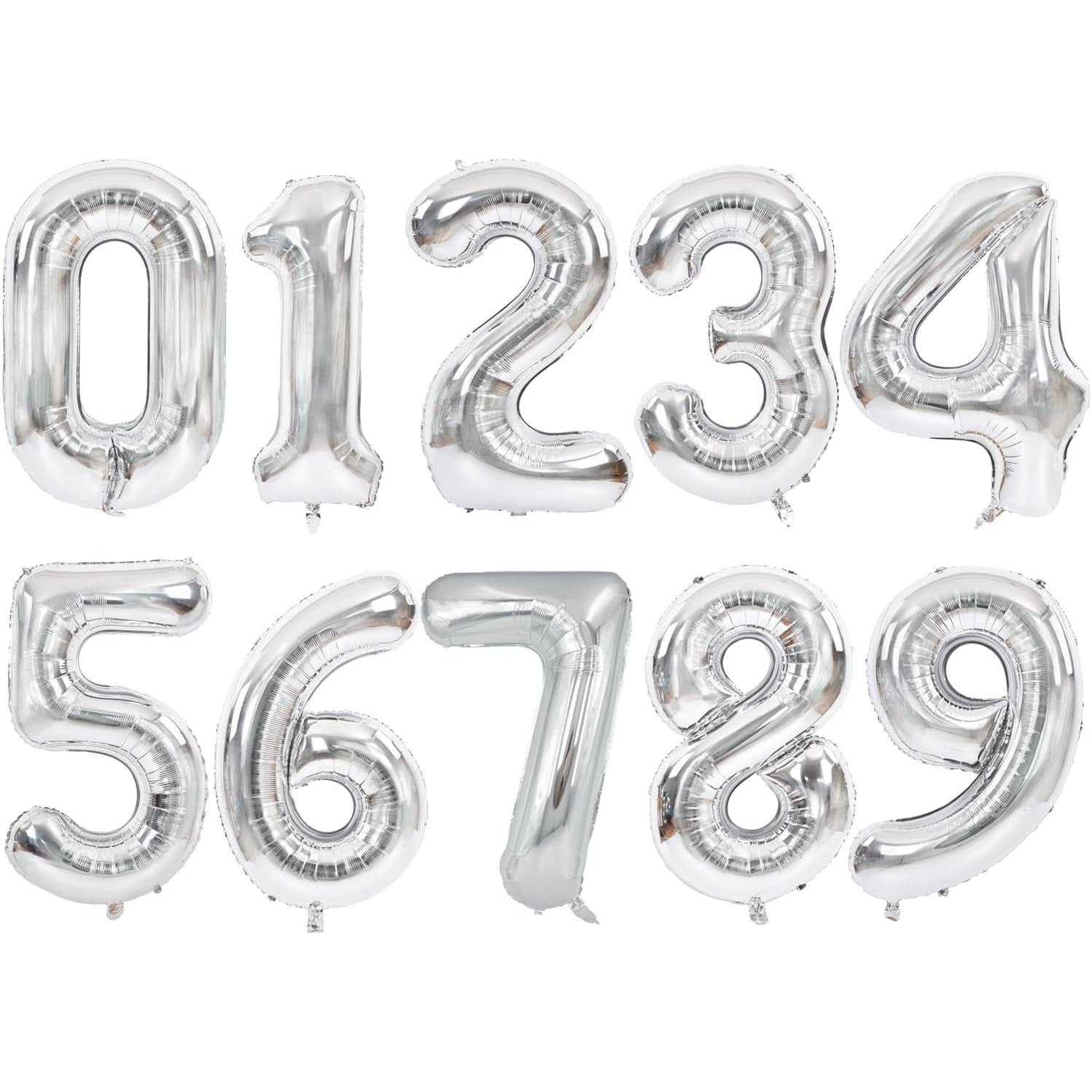Balon din Folie Metalizata, Klevo, Figurina Cifra, Tema Aniversare 40 cm, Ambalaj Individual, Pai inclus, Umflare cu Aer sau Heliu, Argintiu, Cifra 0